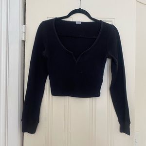 tna cropped waffle knit black long sleeve, size m